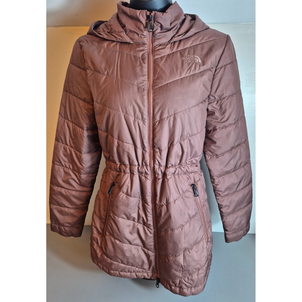 The North Face Womens Tamburello Parka Coat Jacket Medium Brown Hooded Quilted